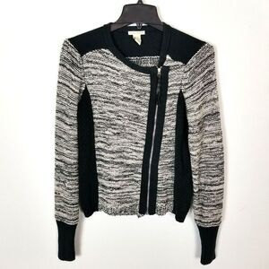 White + Warren Women Asymmetrical Zip Cardigan Size S Sweater Black White